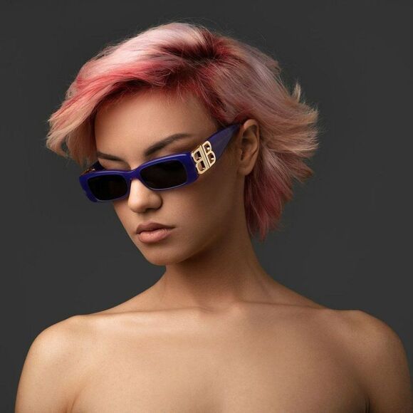 Balenciaga BB0096S 004 Sunglasses Violet Gold Gray Rectangle Women